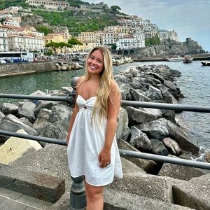 Strapless open back white mini dress